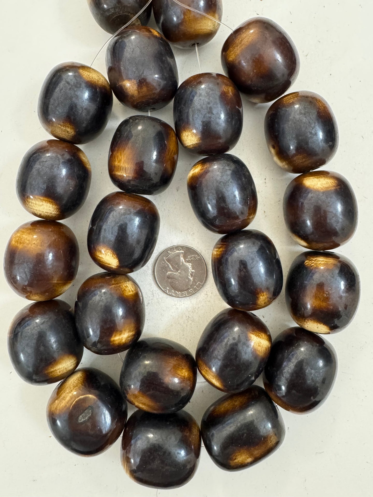 dark chocolate brown off white, faux bone, vintage look resin, 32x29mm barrel, 15