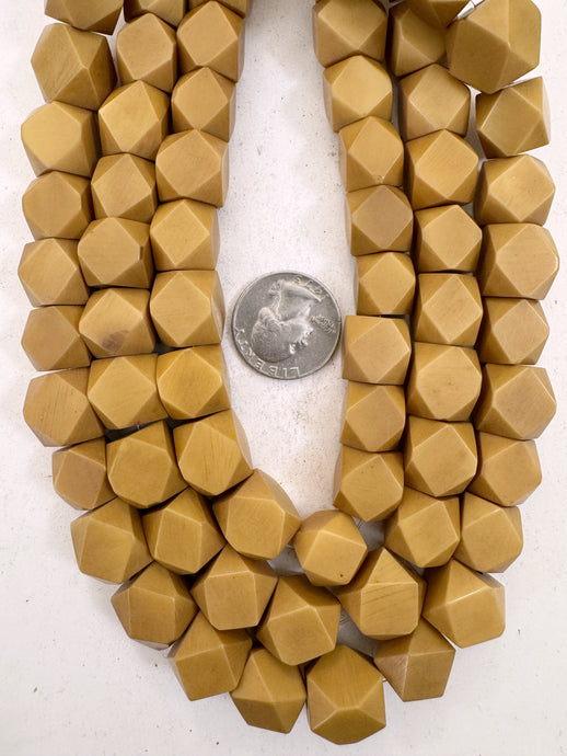 pale dark mustard yellow off white, single color, vintage look resin, 12mm corner cut cube, 15