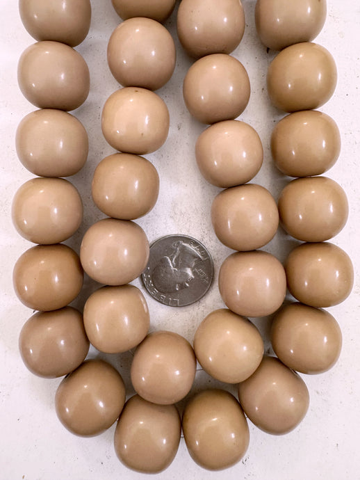 pale dark peach, single color, vintage look resin, 20mm nugget round, 15