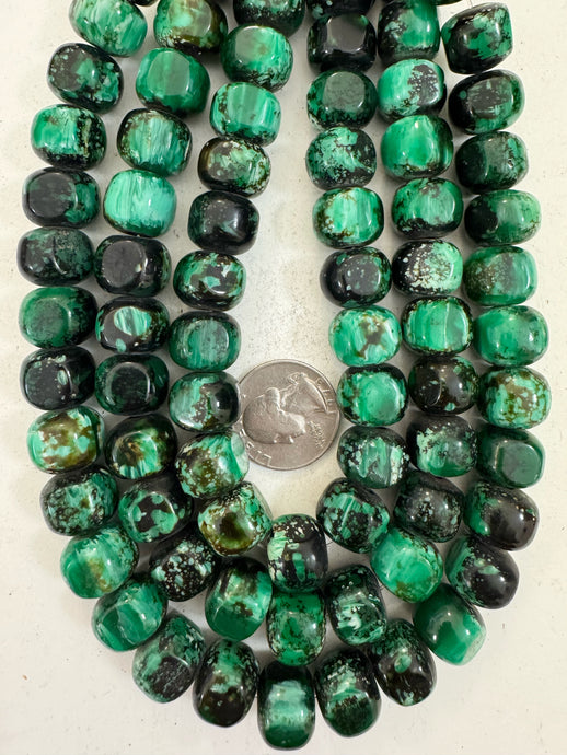 black green white swirl, vintage look resin, 15x12mm nugget rondelle, 15