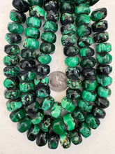 black green white swirl, vintage look resin, 17x11mm nugget hieshi rondelle, 15" strand, sold per strand