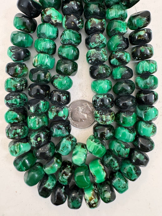 black green white swirl, vintage look resin, 17x11mm nugget hieshi rondelle, 15