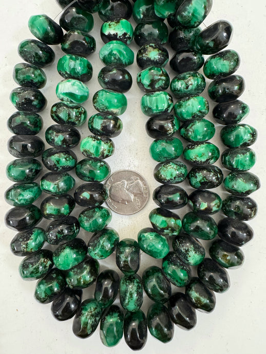 black green white swirl, vintage look resin, 17x11mm nugget rondelle, 15