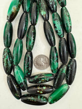black green white swirl, vintage look resin, 38x13mm bowed tube, 15" strand, sold per strand