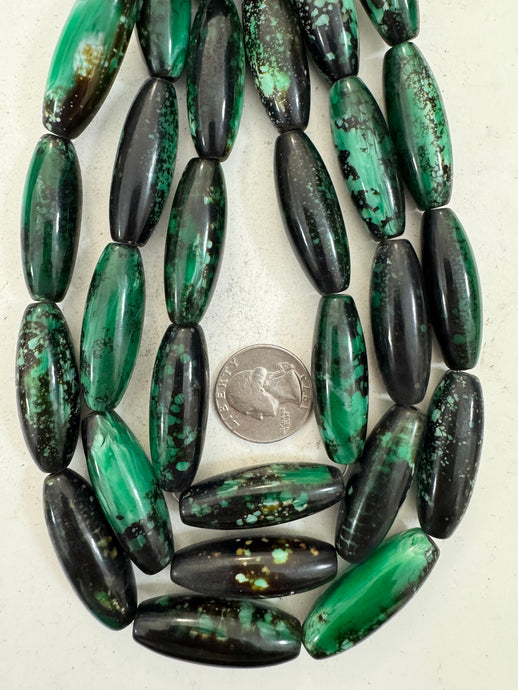 black green white swirl, vintage look resin, 38x13mm bowed tube, 15
