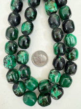 black green white swirl, vintage look resin, 18x17mm nugget barrel, 15" strand, sold per strand