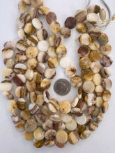 ancient look natural green onyx, 17x17x5mm coin, 15" strand, SOLD PER STRAND