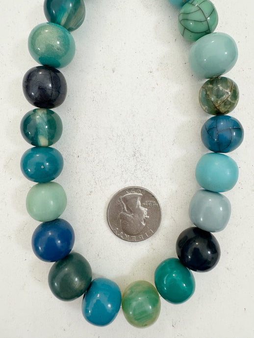blue multi color mix, vintage look resin, 15-18mm size mix round, 15