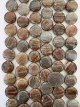 brown banded agate, 20x20x8mm coin, 15" strand, SOLD PER STRAND