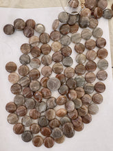 brown banded agate, 20x20x8mm coin, 15" strand, SOLD PER STRAND