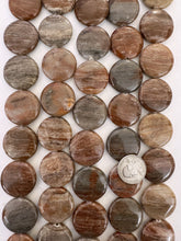 brown banded agate, 30x30x7mm coin, 15" strand, SOLD PER STRAND