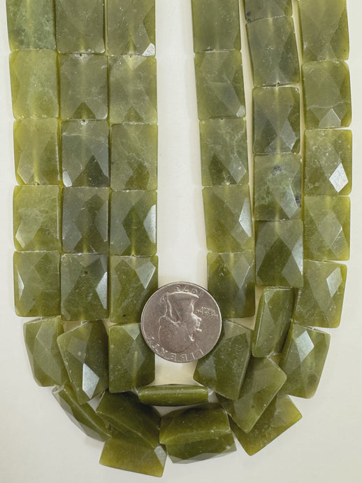 olive jade, 19x15x5mm faceted rectangle, 15