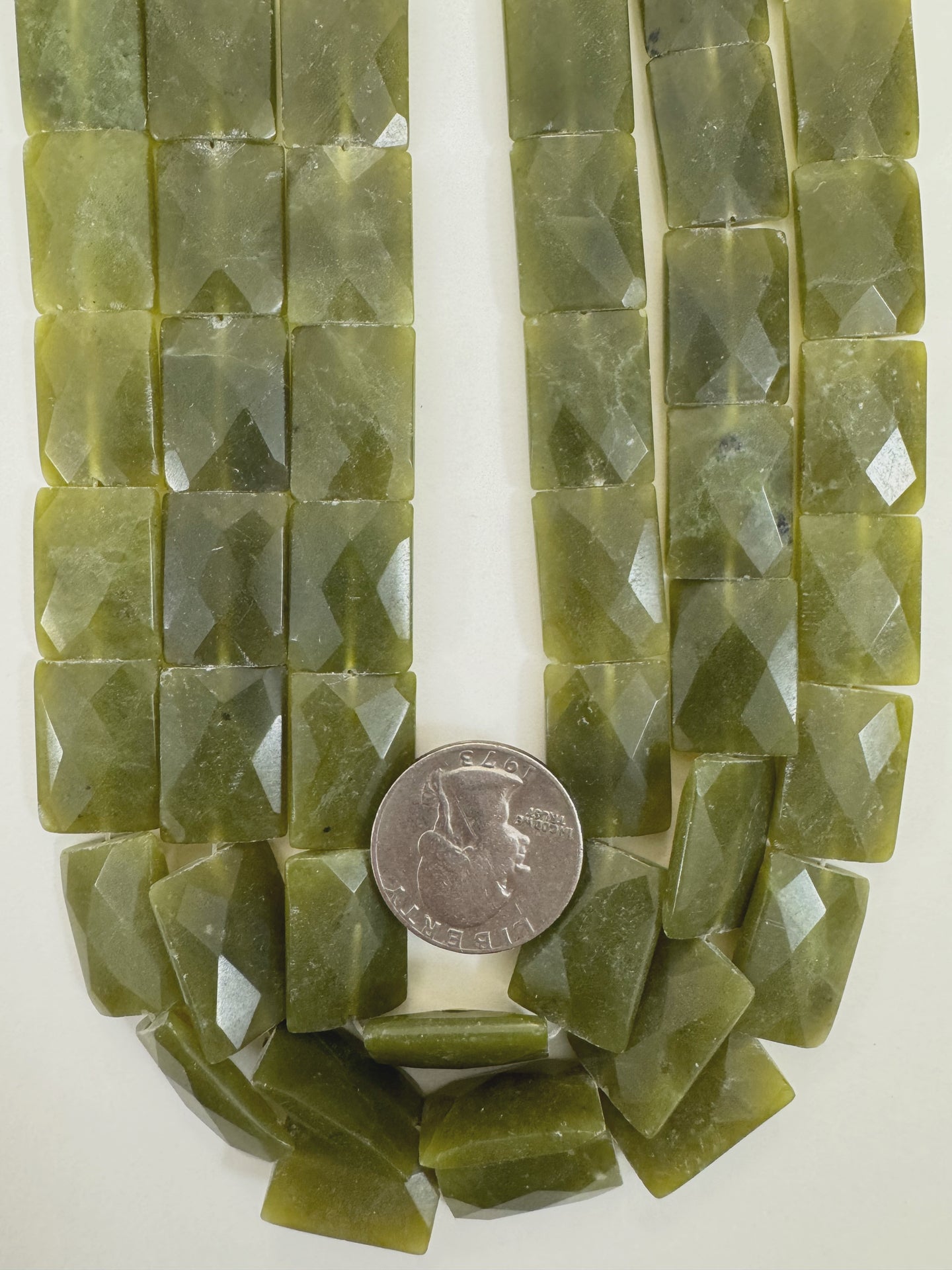 olive jade, 19x15x5mm faceted rectangle, 15