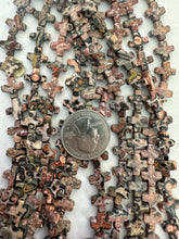 leopard skin jasper, 10x10x3mm cross, 15" strand, SOLD PER STRAND (batch 1)