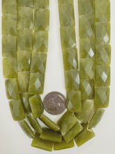 olive jade, 19x15x5mm faceted rectangle, 15" strand, sold per strand (batch 2)