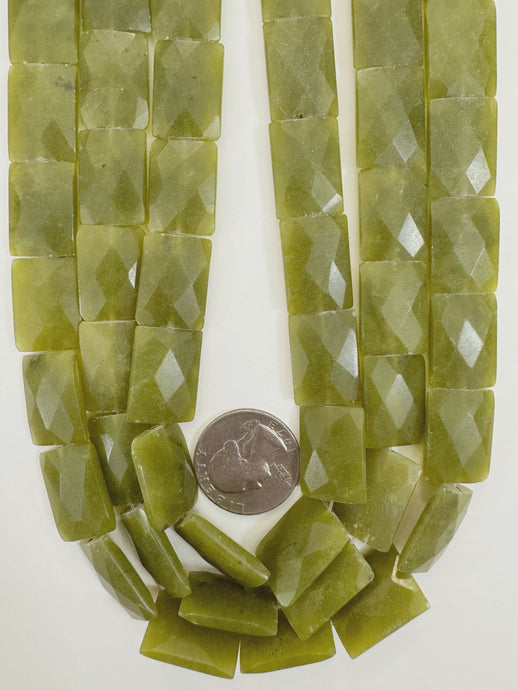 olive jade, 19x15x5mm faceted rectangle, 15