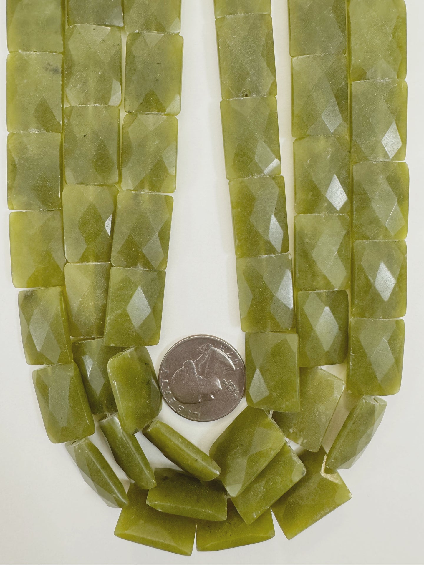 olive jade, 19x15x5mm faceted rectangle, 15
