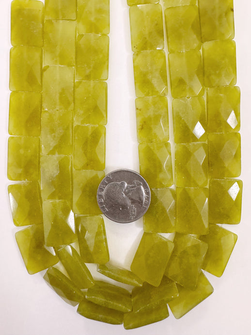 olive jade, 19x15x5mm faceted rectangle, 15