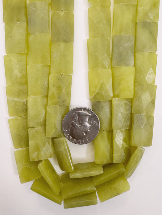 olive jade, 19x15x5mm faceted rectangle, 15