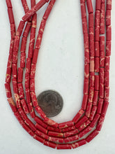 pale red off white enhanced impression jasper, 12x4mm tube, 15" strand, SOLD PER STRAND