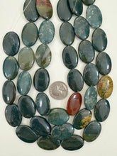 yellow green bloodstone, 29x20x5mm oval, 15" strand, sold per strand (batch 1)