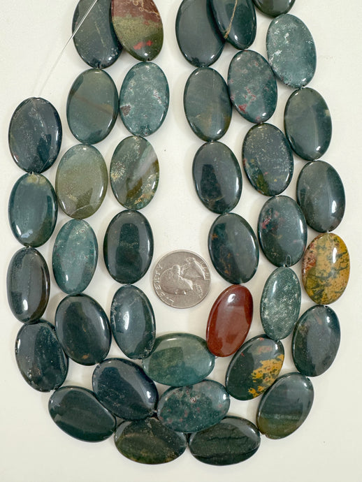 yellow green bloodstone, 29x20x5mm oval, 15