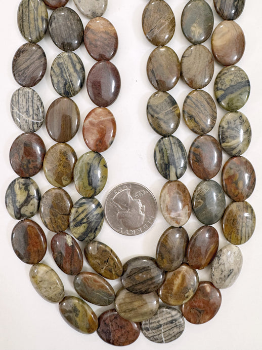 red wooden jasper, 20x15x6mm oval, 15