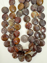 red mudstone, 21x21x5mm coin, 15" strand, sold per strand