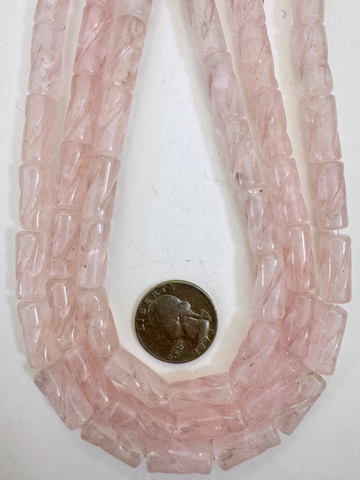 rose quartz, 18x8mm carved twist tube, 15