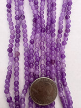 color enhanced quartz: bright purple, 4mm round, 15" strand, SOLD PER STRAND