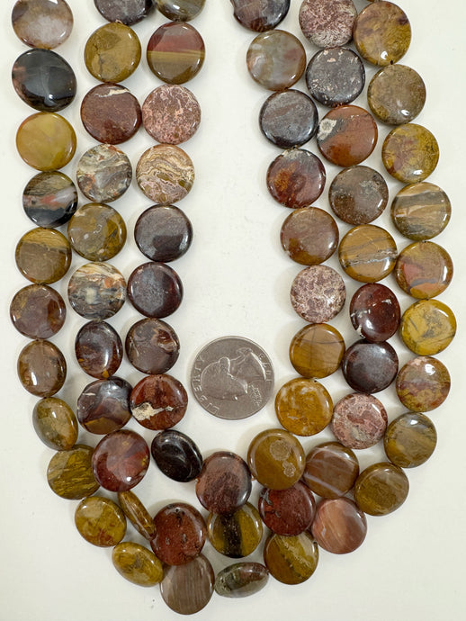 red wooden jasper, 16x16x4mm coin, 15