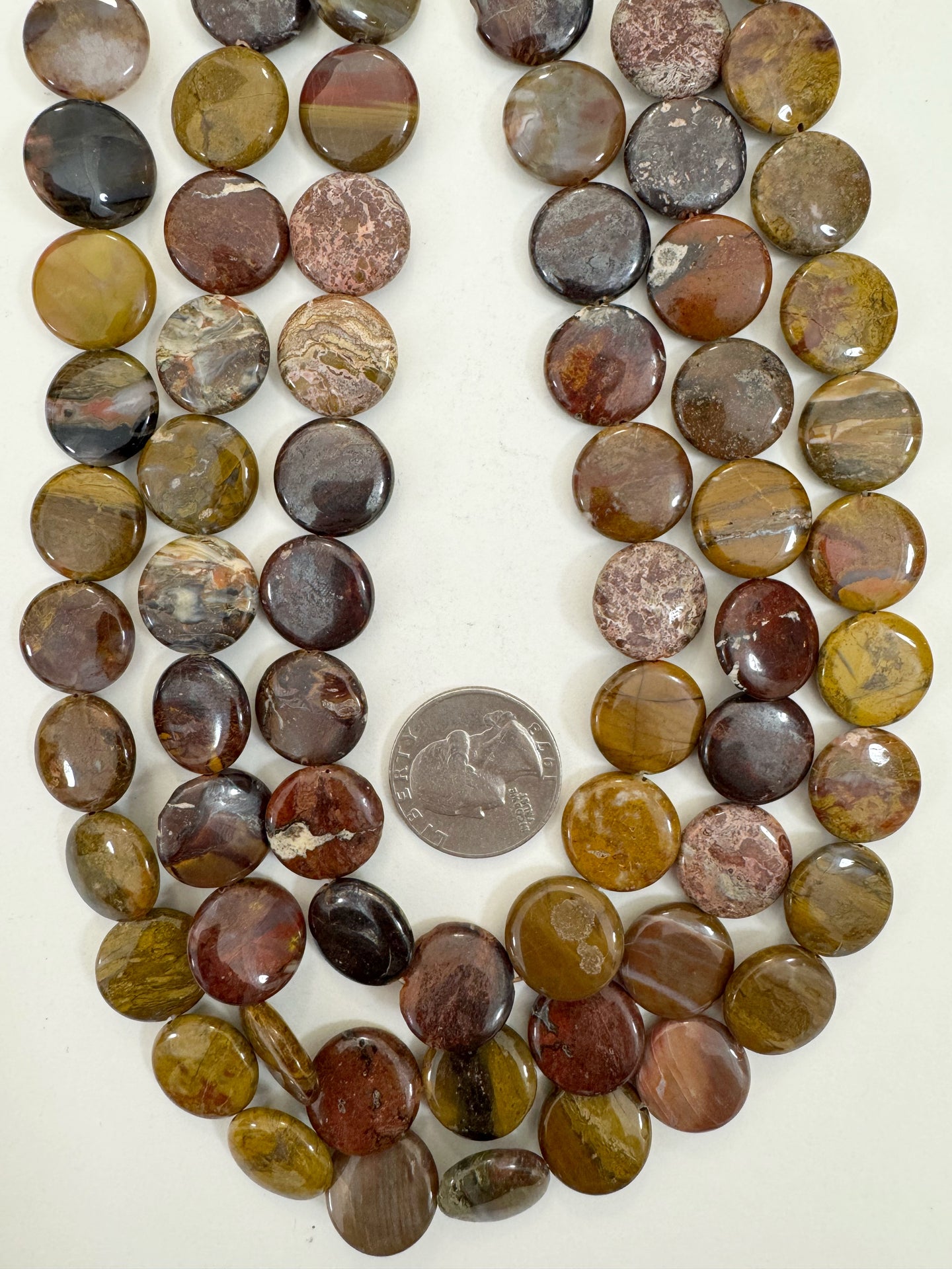 red wooden jasper, 16x16x4mm coin, 15
