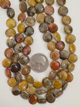 red wooden jasper, 12x12x5mm coin, 15" strand, sold per strand