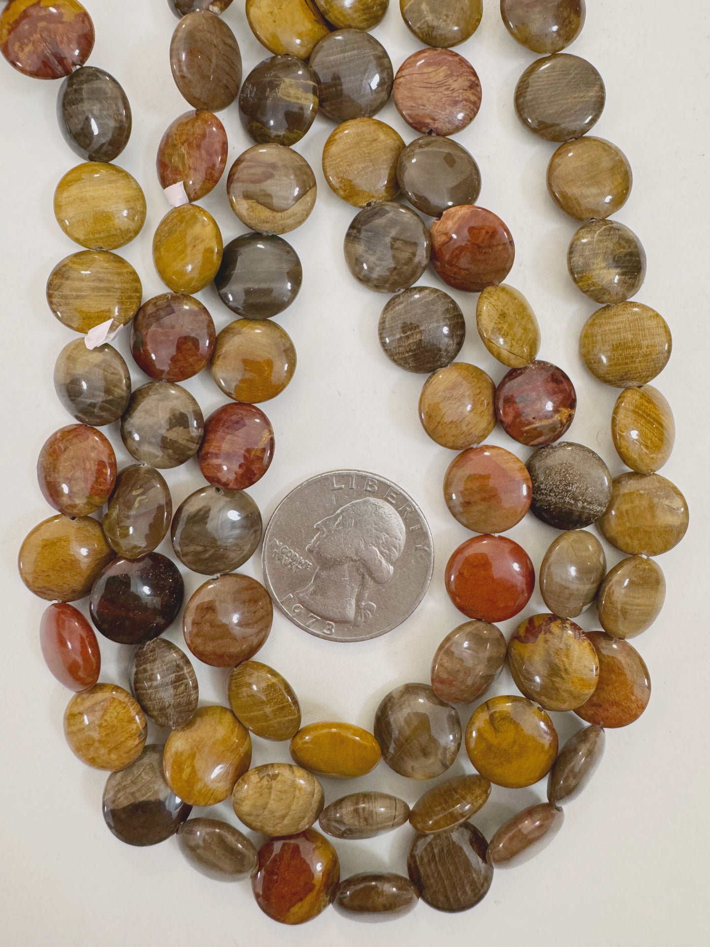 red wooden jasper, 12x12x5mm coin, 15