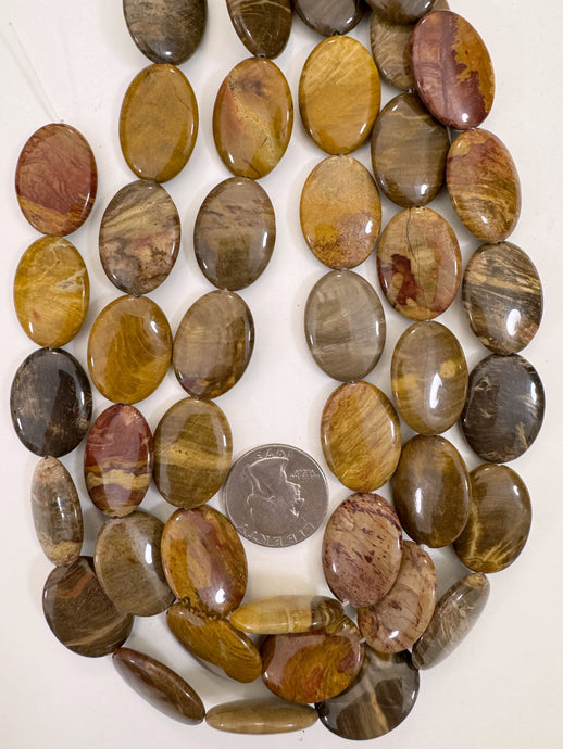 red wooden jasper, 25x18x6mm oval, 15
