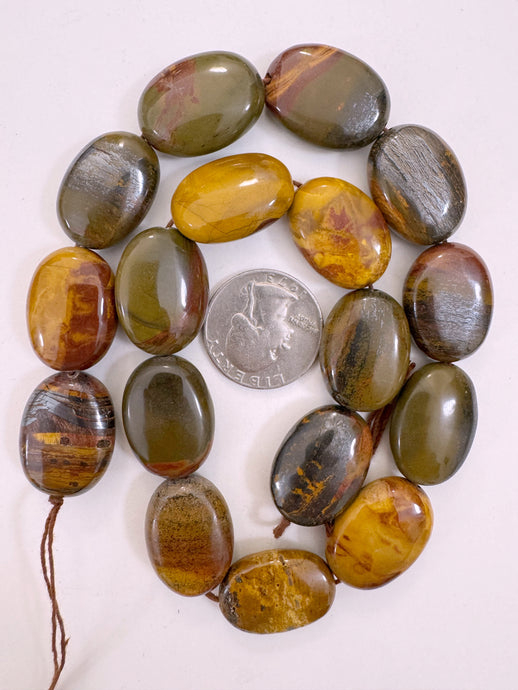 red wooden jasper, 24x17x7mm oval, 15
