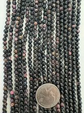 black rhodochrosite, 4mm round, 15" strand, SOLD PER STRAND