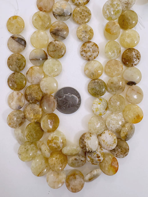 yellow opal, 16x16x6mm coin, 15
