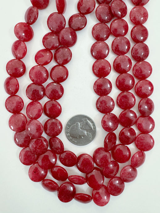 ruby jade, 14x14x5mm coin, 15