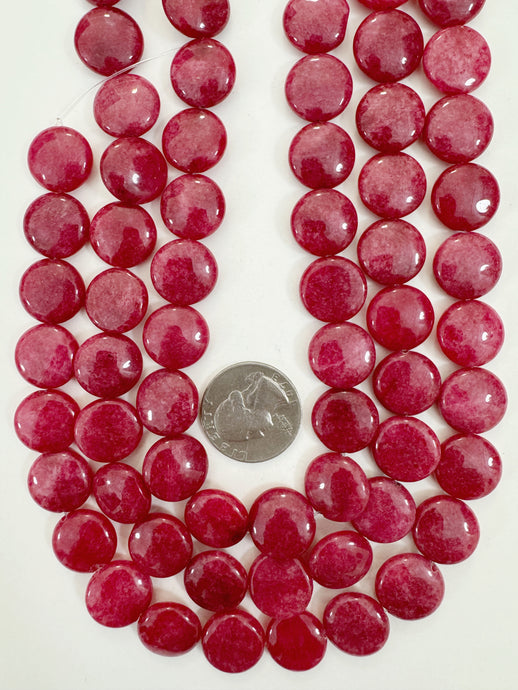 ruby jade, 16x6mm coin, 15