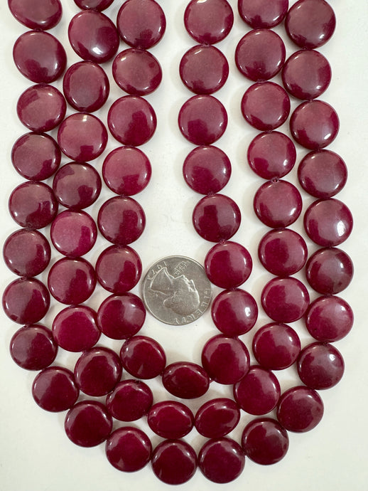 ruby jade, 16x6mm coin, 15