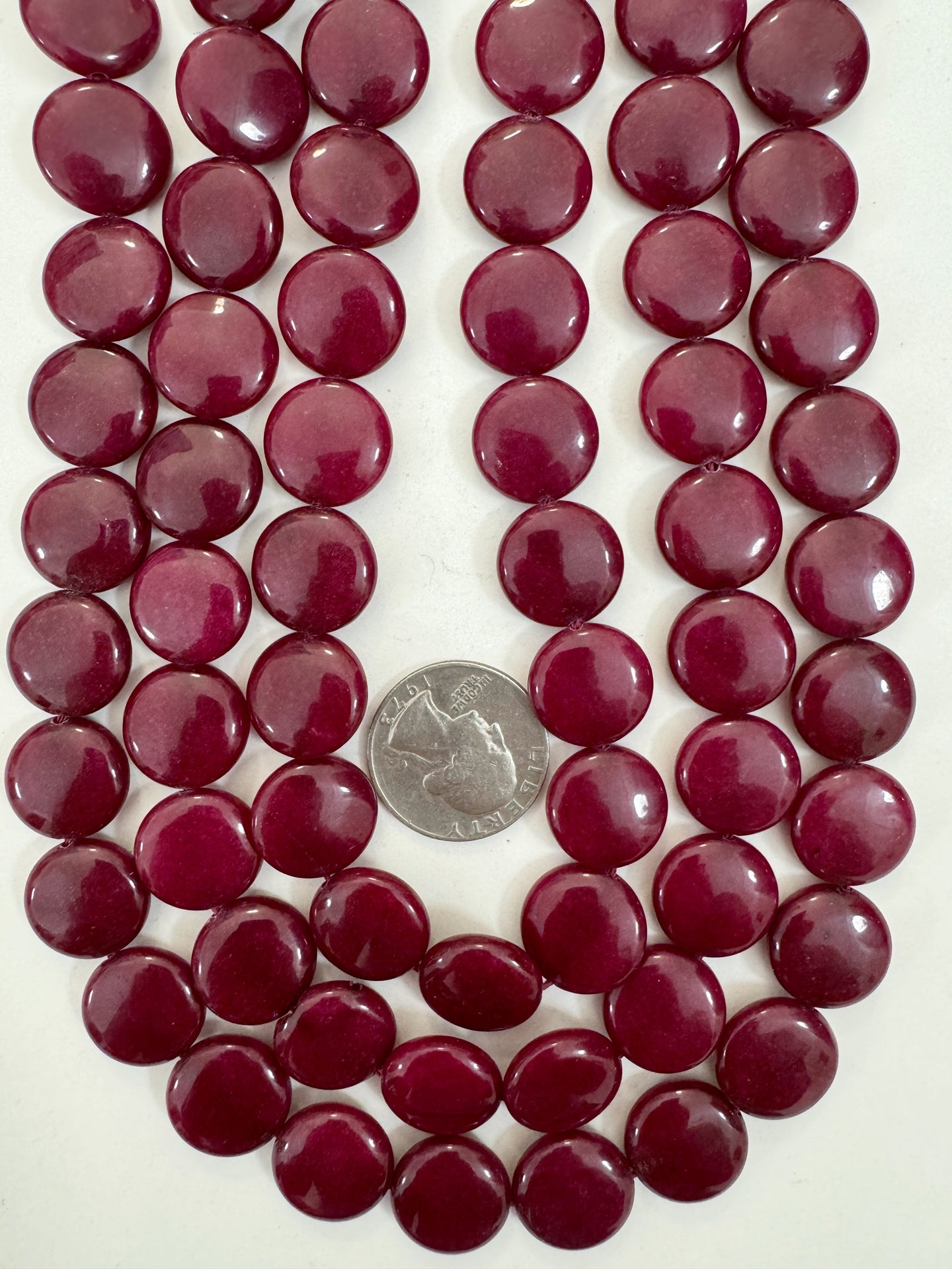 ruby jade, 16x6mm coin, 15