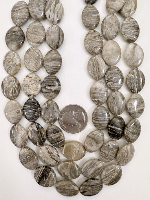 silver leaf jasper, 20x15x5mm oval, 15