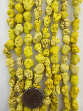 color enhanced white turquoise: yellow, 8-16mm mixed nugget, 15" strand, SOLD PER STRAND