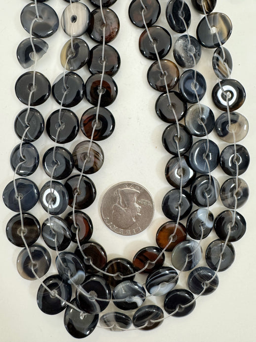 sardonyx, 16x16x3mm donut or rondelle, 15