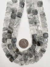 gray cloudy quartz, 12x12x4mm square, 15" strand, sold per strand