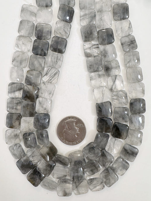 gray cloudy quartz, 12x12x4mm square, 15