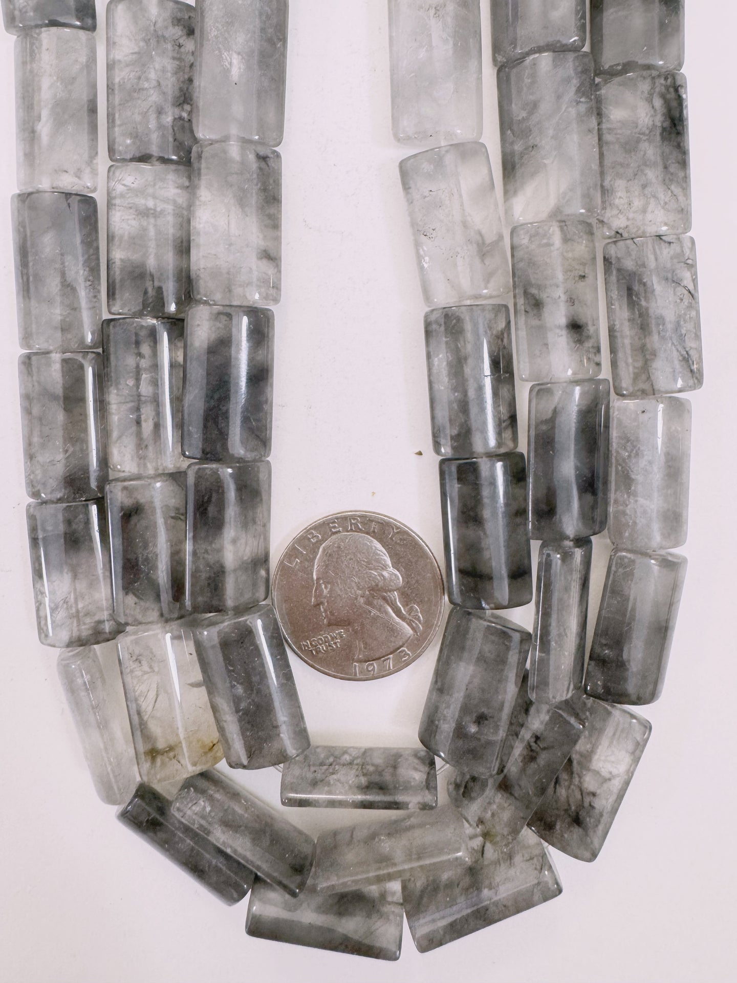 gray cloudy quartz, 20x12x6mm rectangle, 15