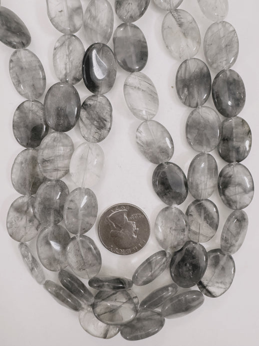 gray cloudy quartz, 21x15x6mm oval, 15