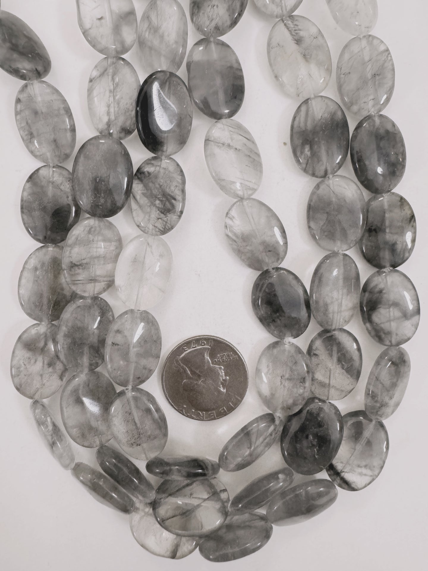 gray cloudy quartz, 21x15x6mm oval, 15